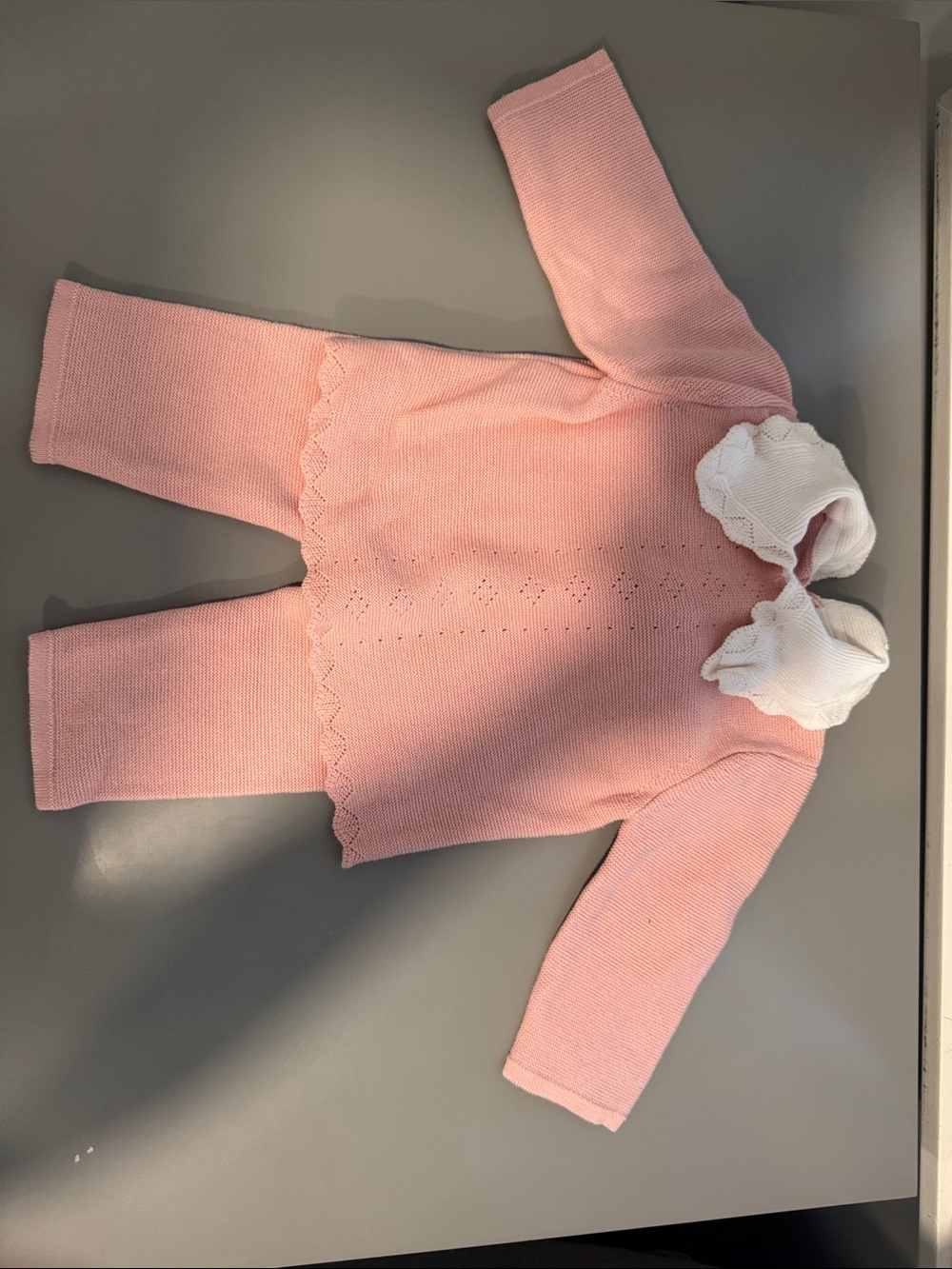 Little Me Pink Knit Sweater Set with White Collar